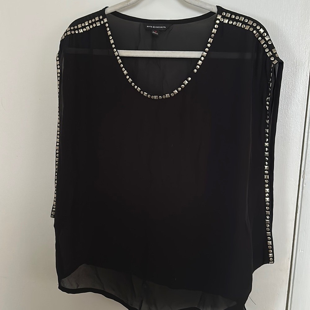 Black sheer blouse with studded detail